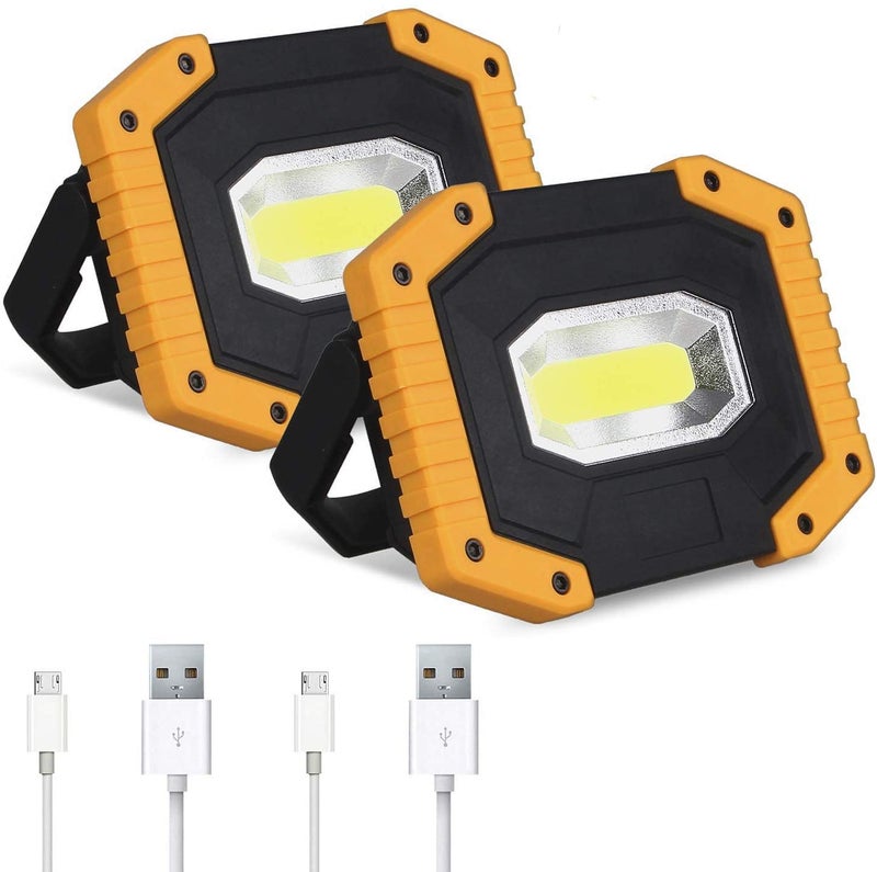 AUMIO Rechargeable LED Work Light 2 Pack, COB 30W 2000LM Portable LED Work Lighting Battery Worklight Cordless Waterproof Work Lights for Camping Hiking Emergency Car Repair Job Site Lighting(5.31Ã—1.6Ã—4in) - Image 1